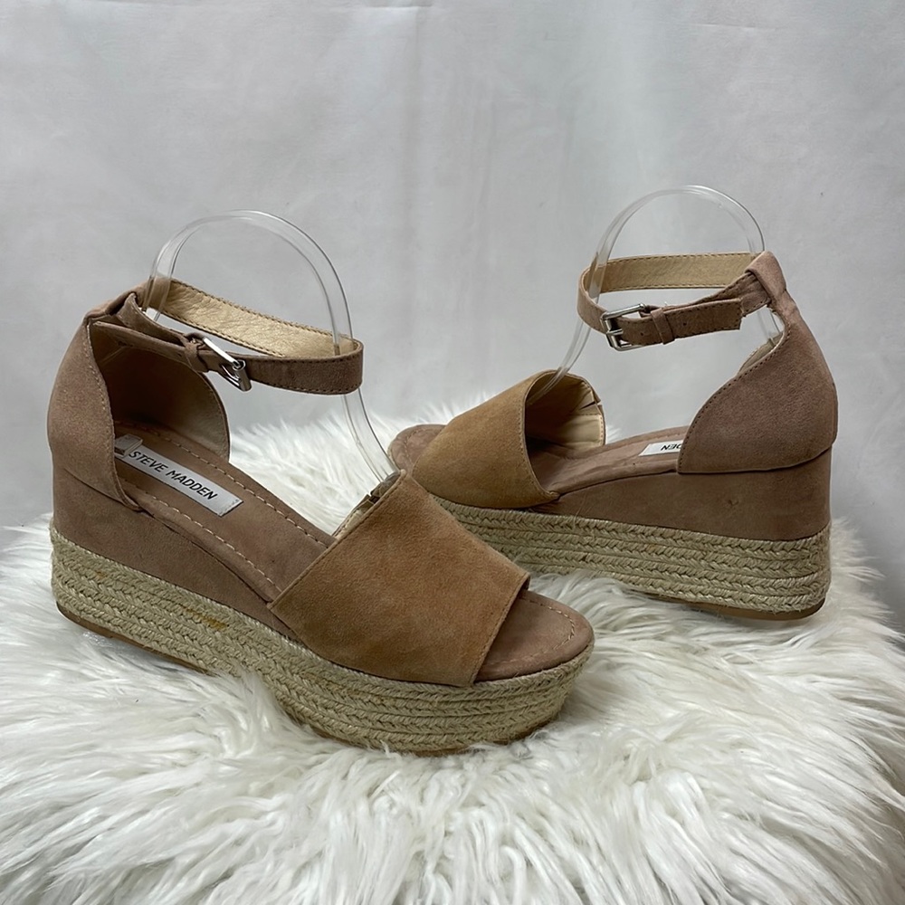 Steve Madden Tan Espadrille Shoes with Ankle Strap, Size 9